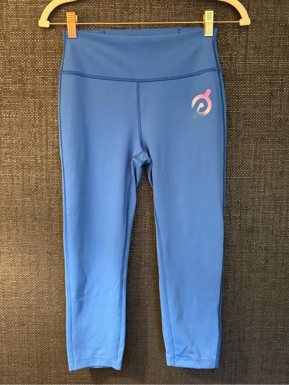 Peloton Blue High-Rise Performance Leggings with Pink Logo